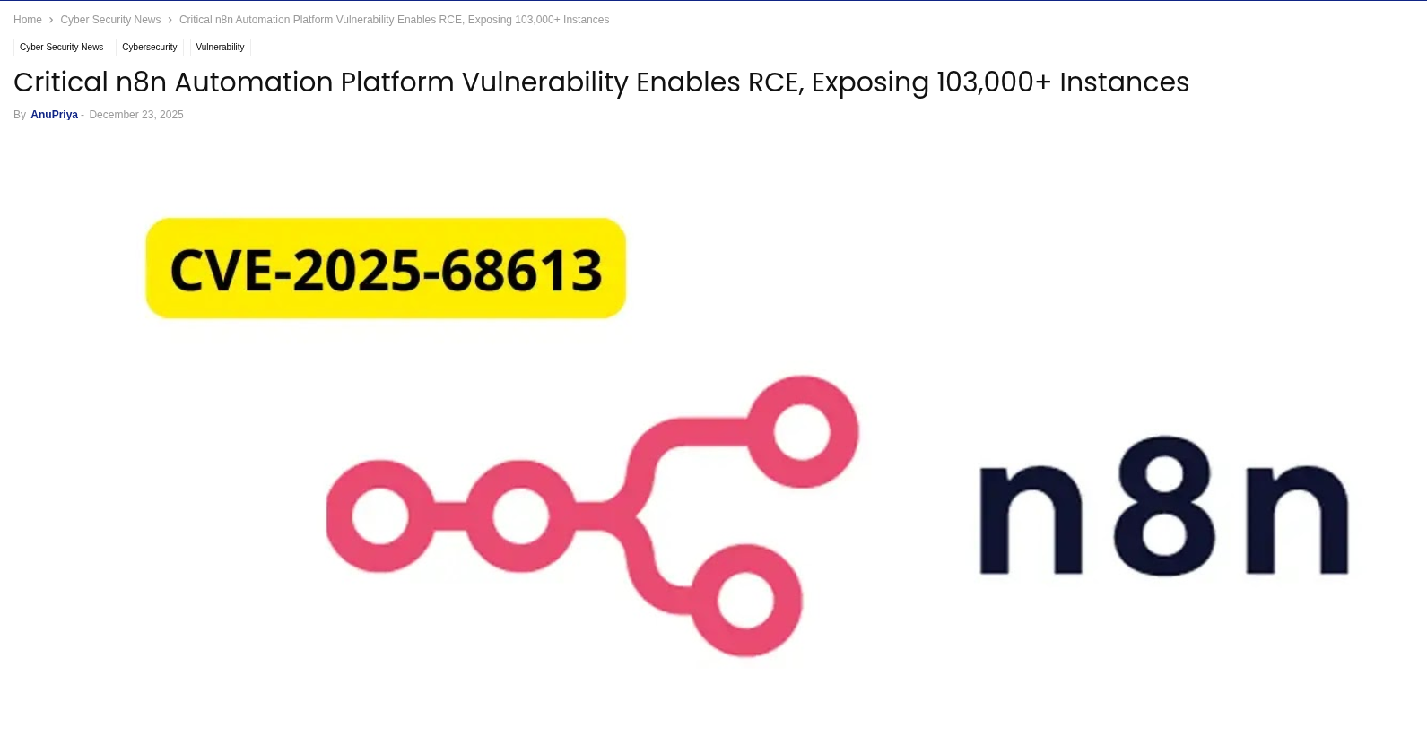 Vulnerabilidad crítica en n8n permite ejecución remota de código en miles de instancias